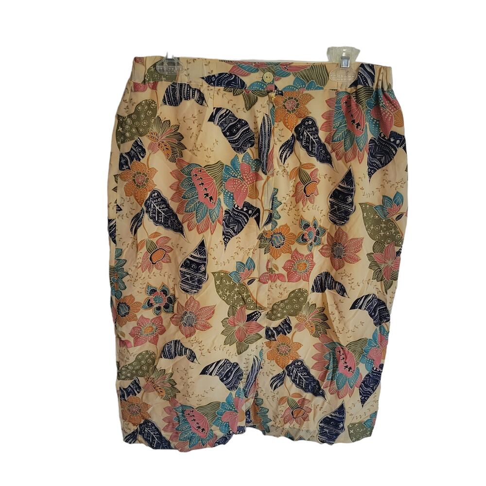 VTG 80s 90s Silk‎ Boutique Women's Skirt L Pure Silk Floral Midi Geometric Money